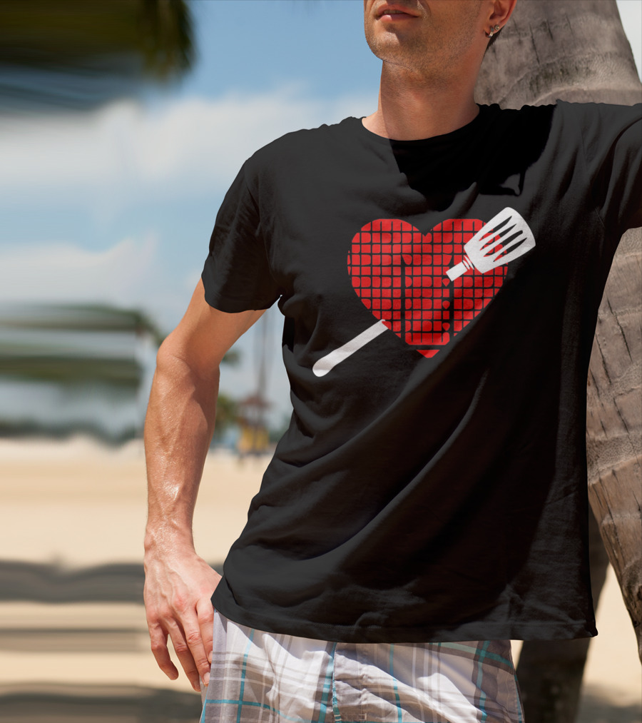 Funny BBQ Grilling Valentine's Day Heart With Spatula T-Shirt
