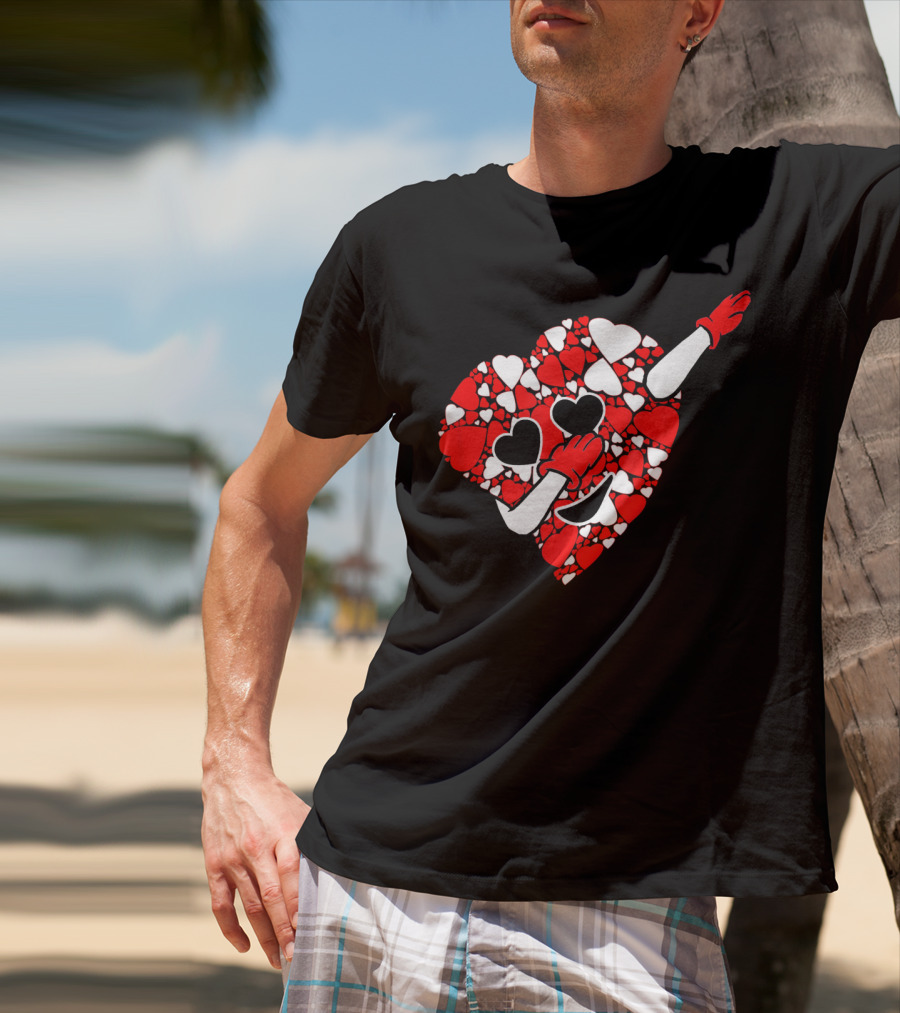 Funny Cute Dabbing Red White Hearts Vale T-Shirt