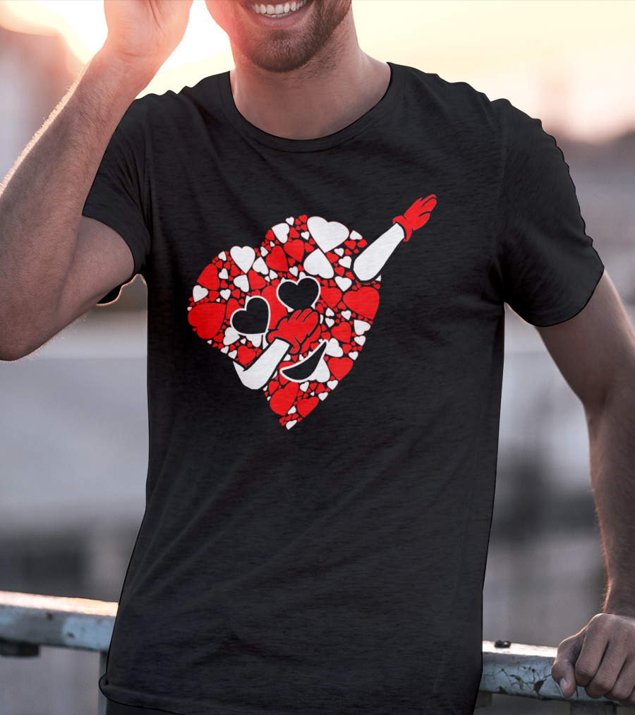 Funny Cute Dabbing Red White Hearts Vale T-Shirt