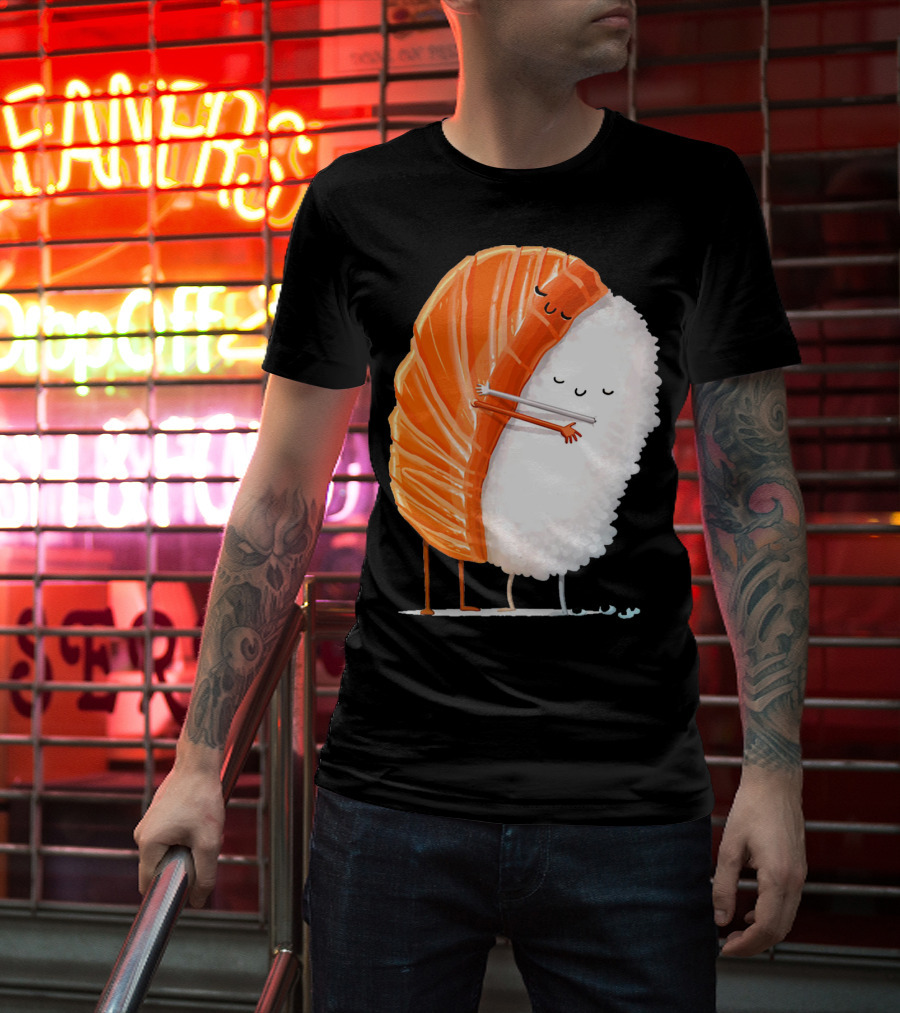 Cute Sushi Couple Embrace Valentine Hug T-Shirt