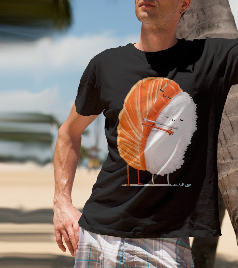 Cute Sushi Couple Embrace Valentine Hug T-Shirt
