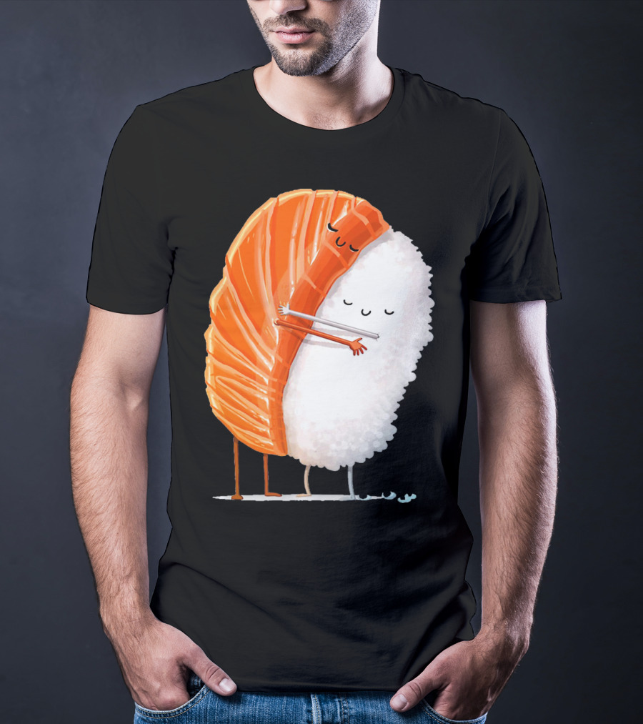 Cute Sushi Couple Embrace Valentine Hug T-Shirt