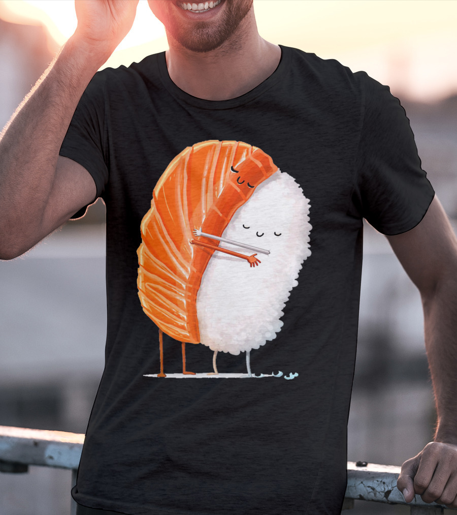 Cute Sushi Couple Embrace Valentine Hug T-Shirt