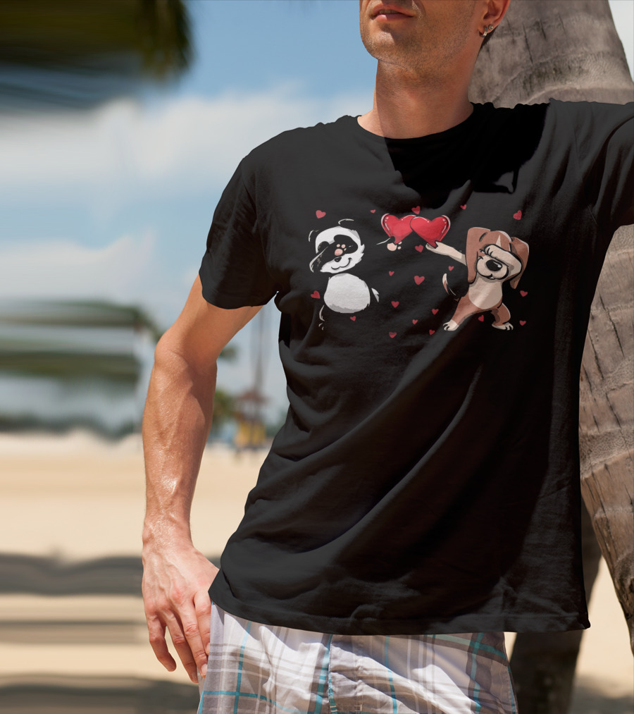 Funny Dabbing Beagle And Dabbing Panda With Hearts And Love T-Shirt