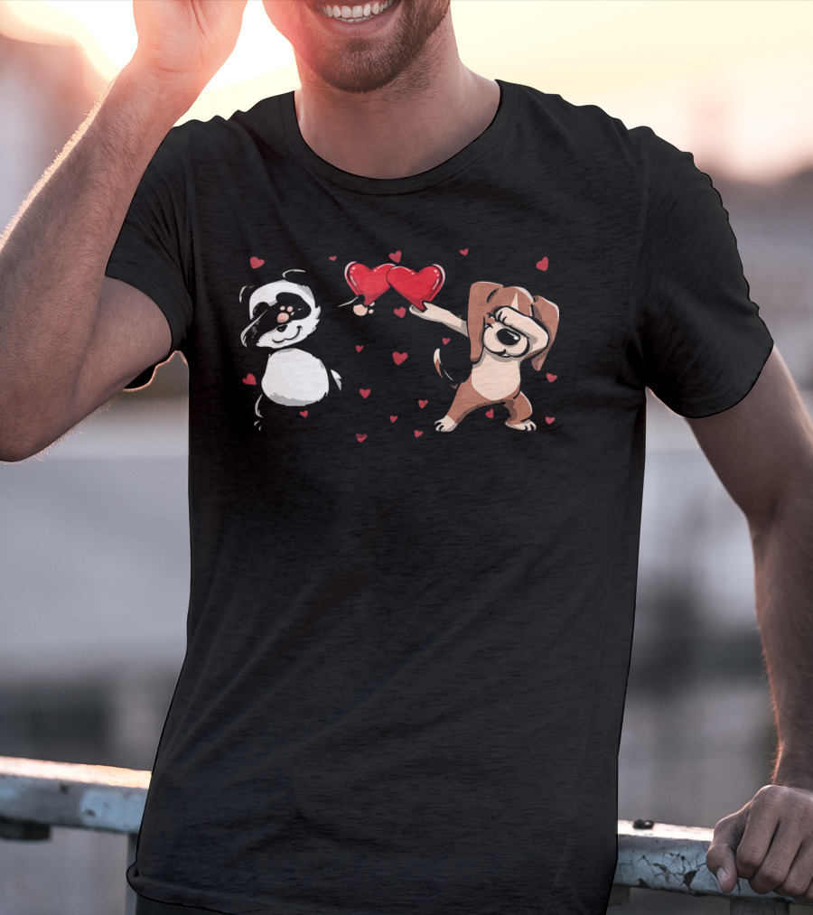Funny Dabbing Beagle And Dabbing Panda With Hearts And Love T-Shirt