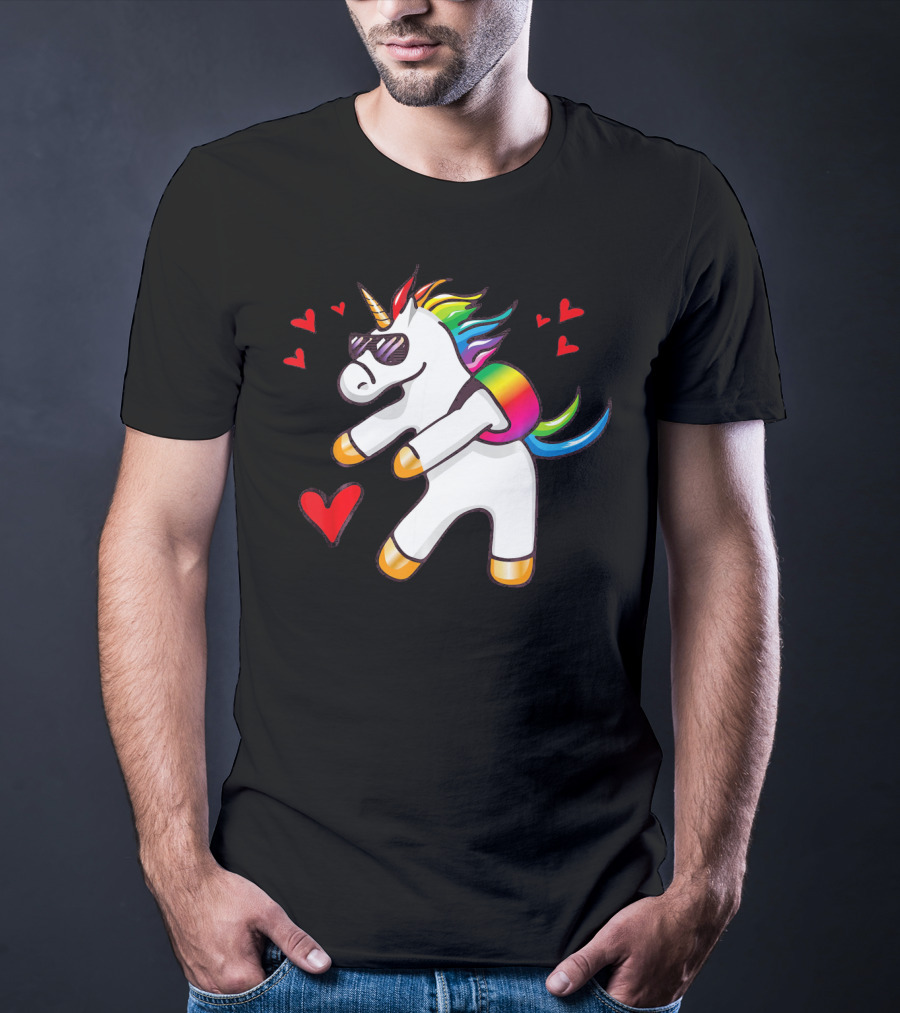 Valentine's Day Flossing Unicorn With Heart And Sunglasses T-Shirt
