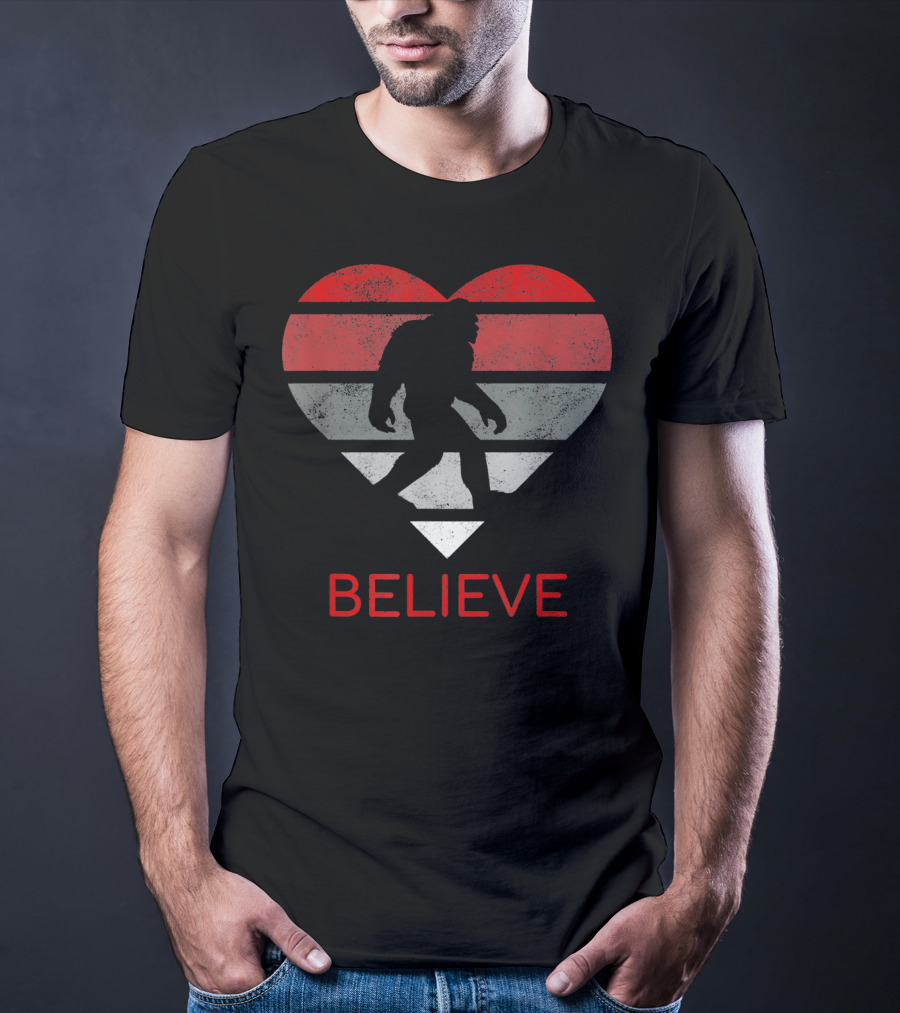 Believe Bigfoot Heart Valentines Day Love T-Shirt