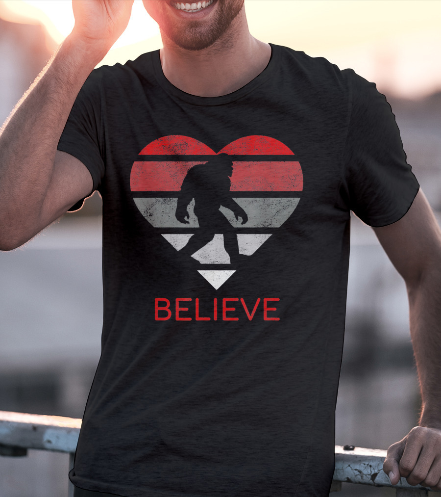 Believe Bigfoot Heart Valentines Day Love T-Shirt