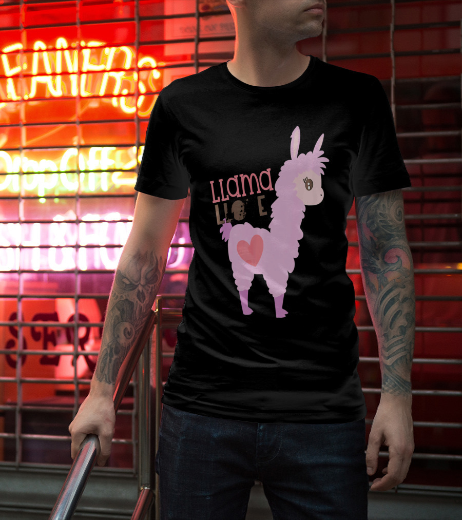 Llama Love Valentine Pink Heart T-Shirt