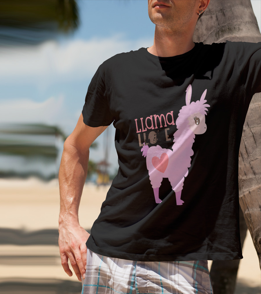 Llama Love Valentine Pink Heart T-Shirt
