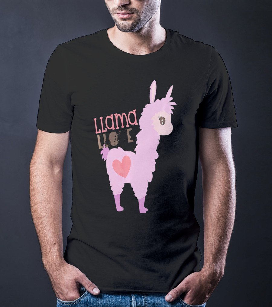 Llama Love Valentine Pink Heart T-Shirt