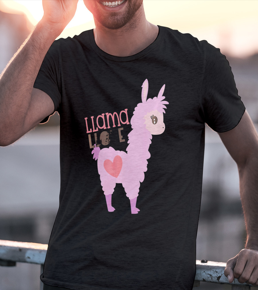 Llama Love Valentine Pink Heart T-Shirt