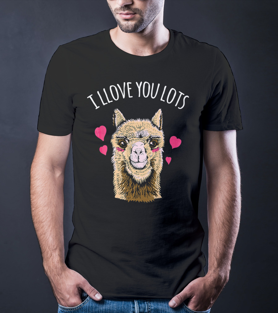 I Llove You Lots Funny Llama Valentines Day Hearts T-Shirt