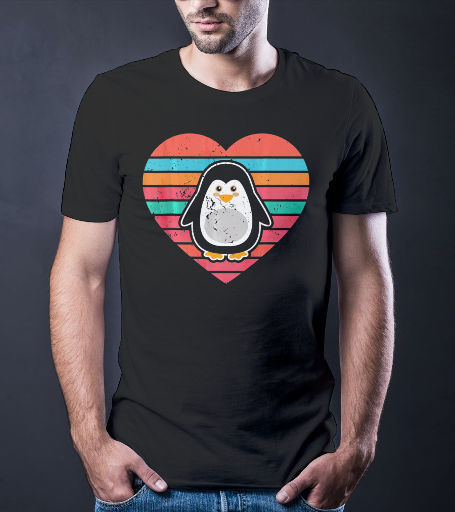 Funny Penguin Valentines Day Heart Stripes T-Shirt