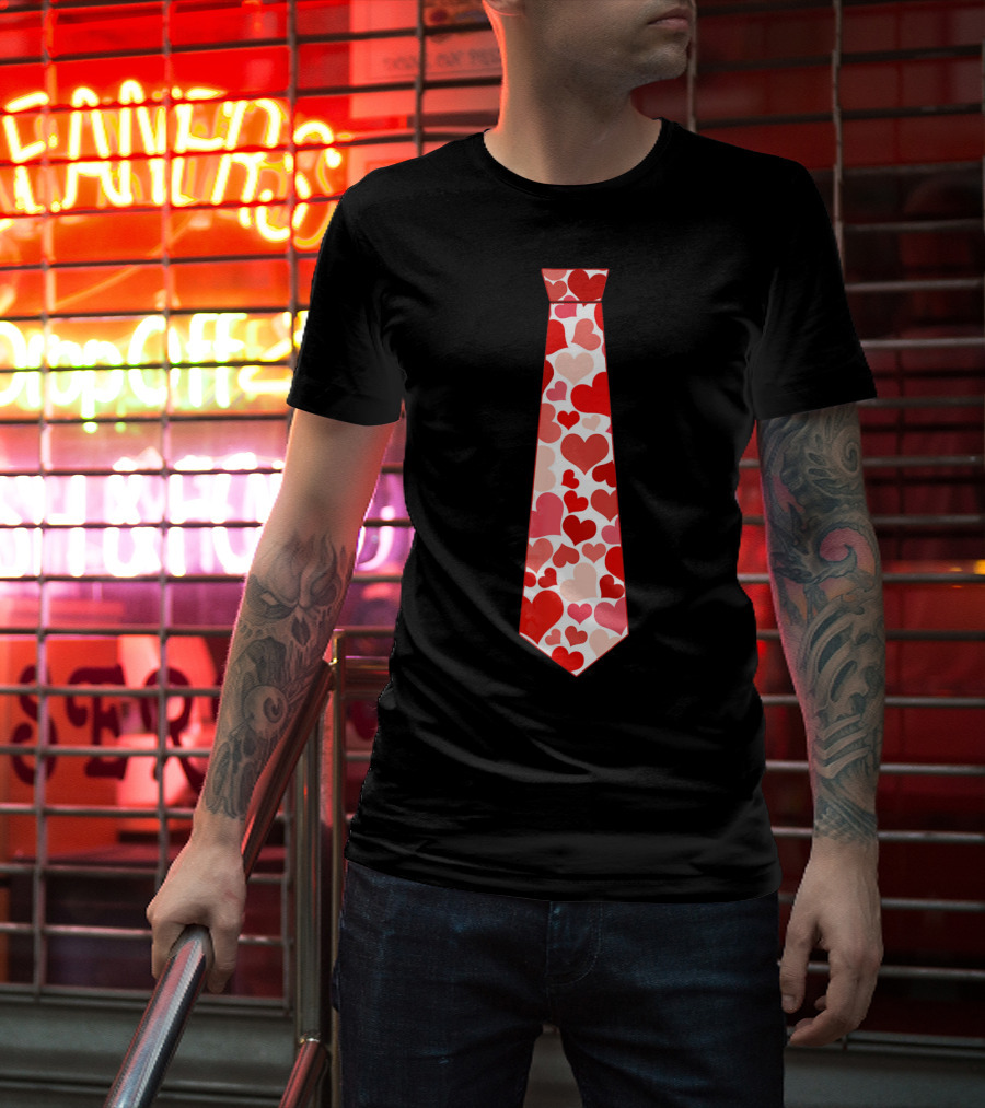 Funny Red Hearts Neck Tie For Valentine’s Day T-Shirt