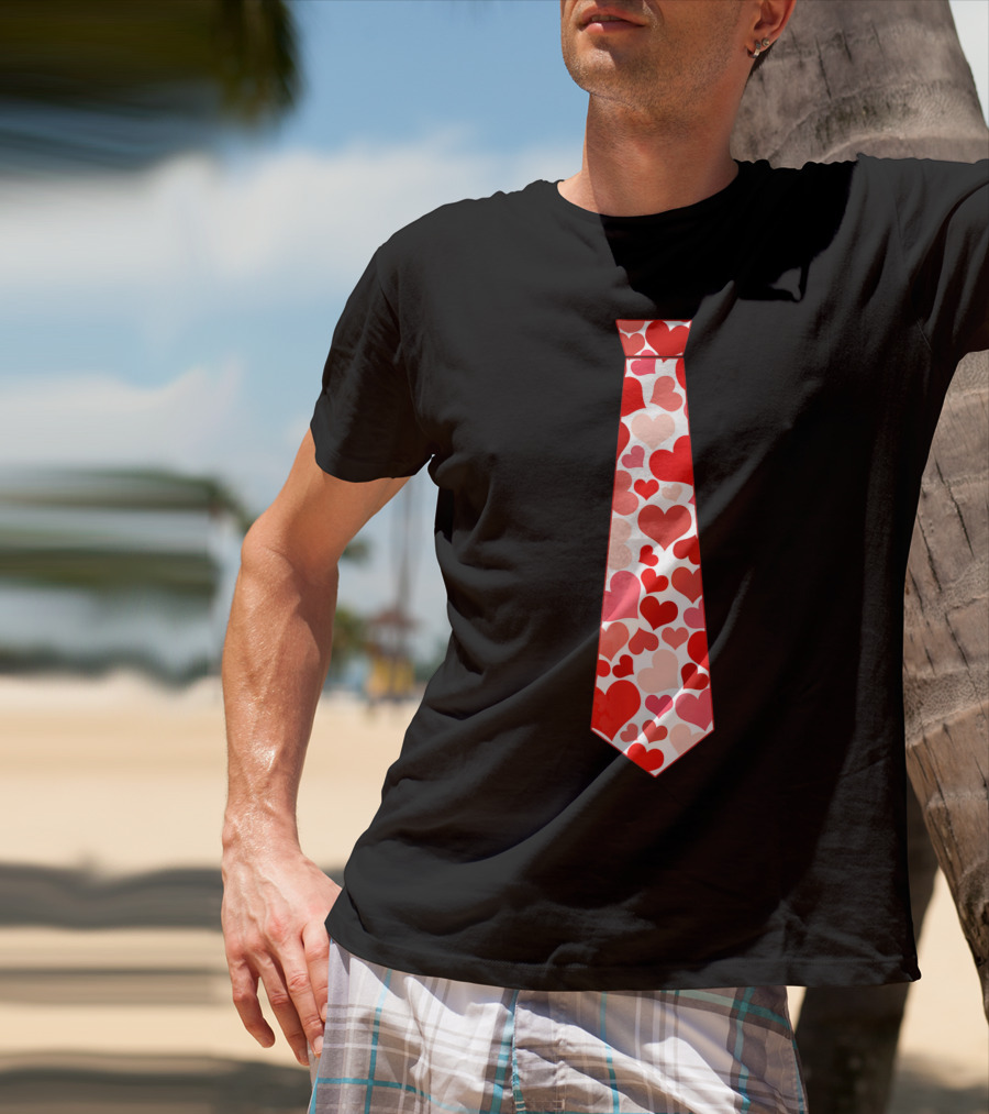 Funny Red Hearts Neck Tie For Valentine’s Day T-Shirt