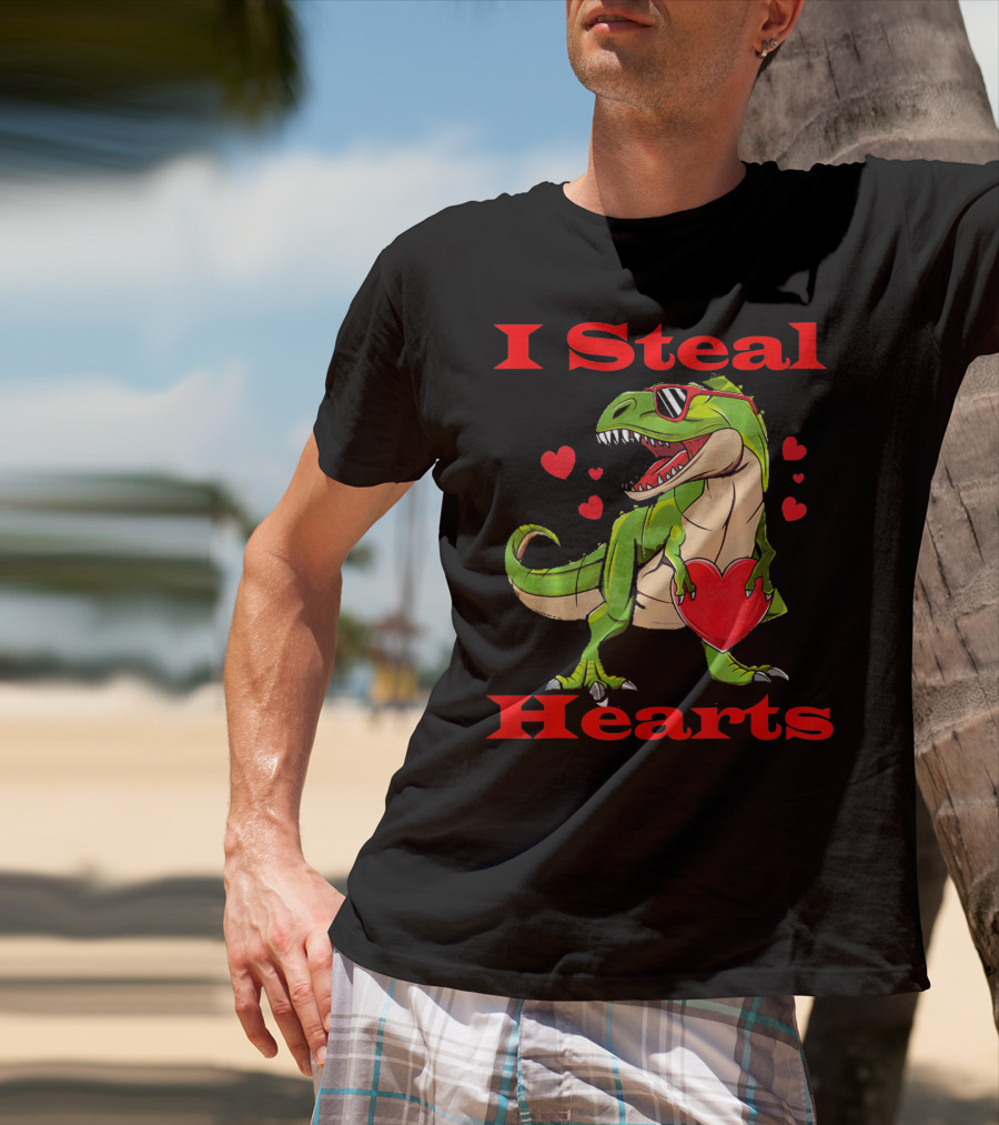 Funny Valentine Dinosaur Rex I Steal Hearts T-Shirt