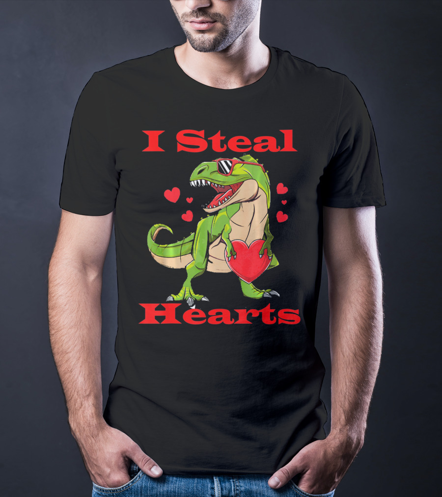 Funny Valentine Dinosaur Rex I Steal Hearts T-Shirt