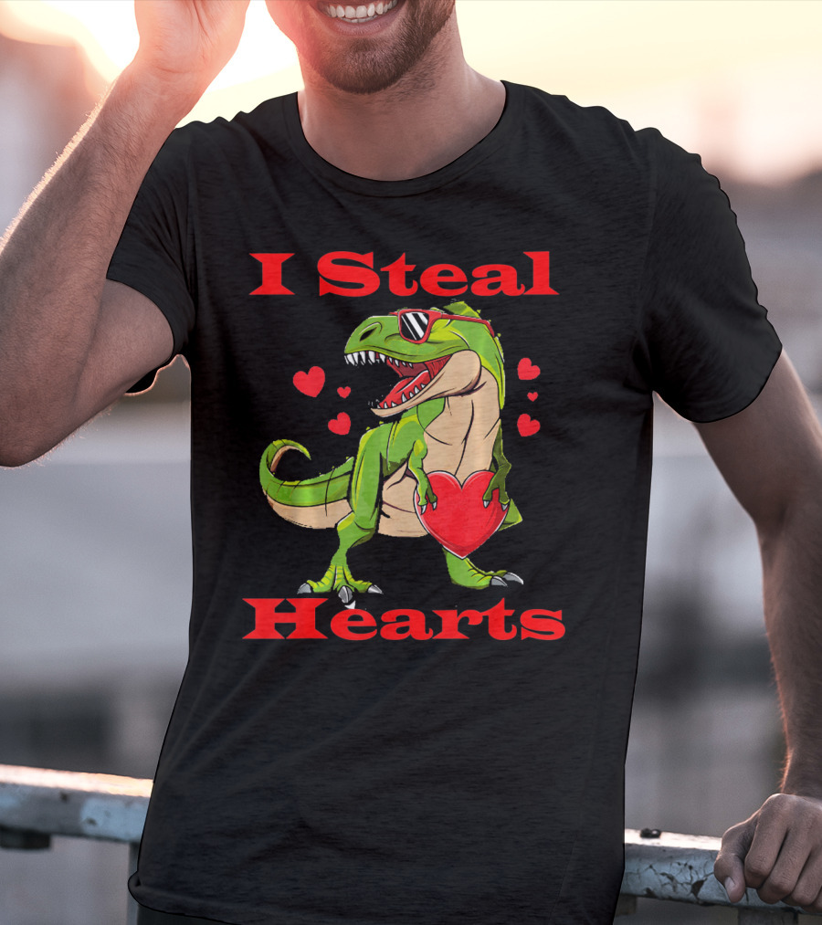 Funny Valentine Dinosaur Rex I Steal Hearts T-Shirt
