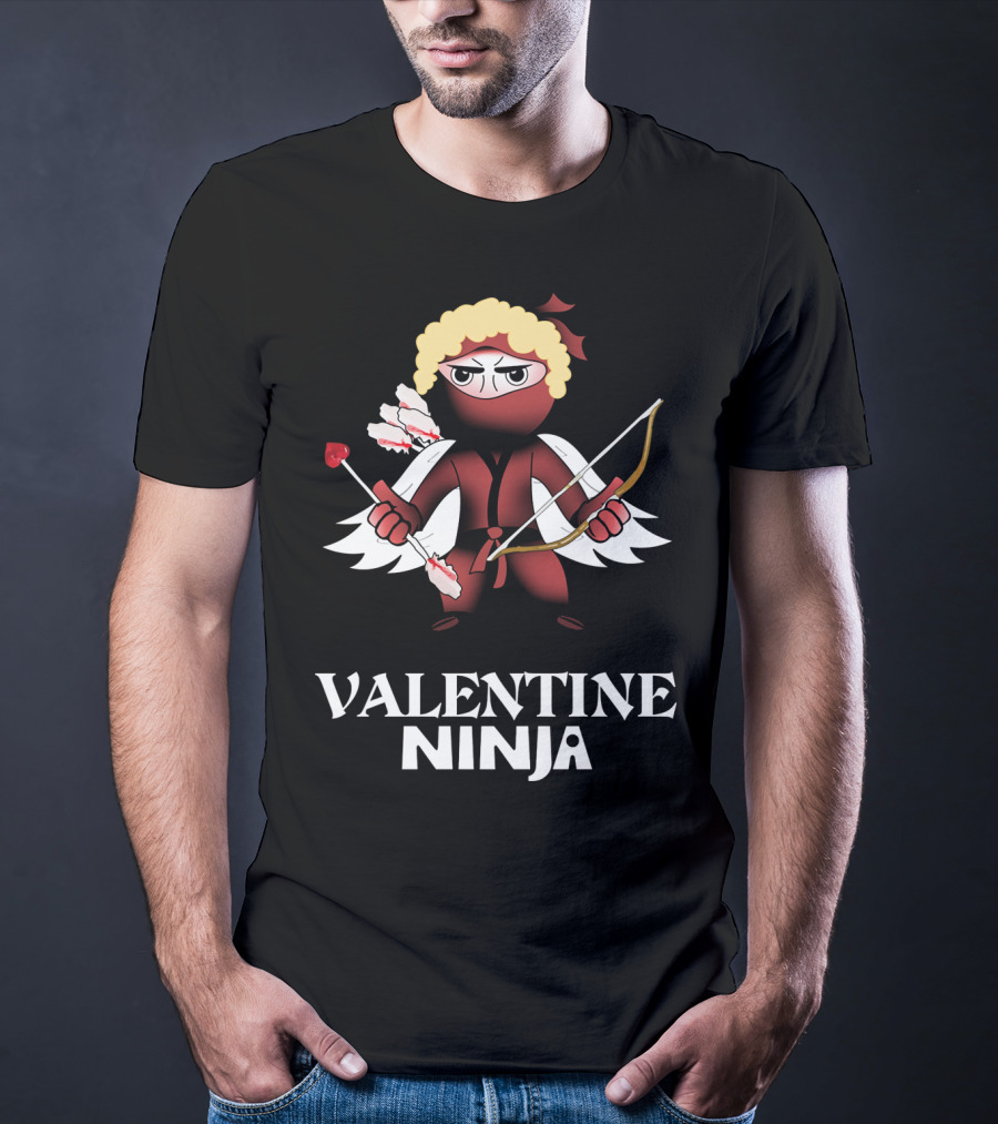 Valentine Ninja Heart Arrow Bow Funny T-Shirt