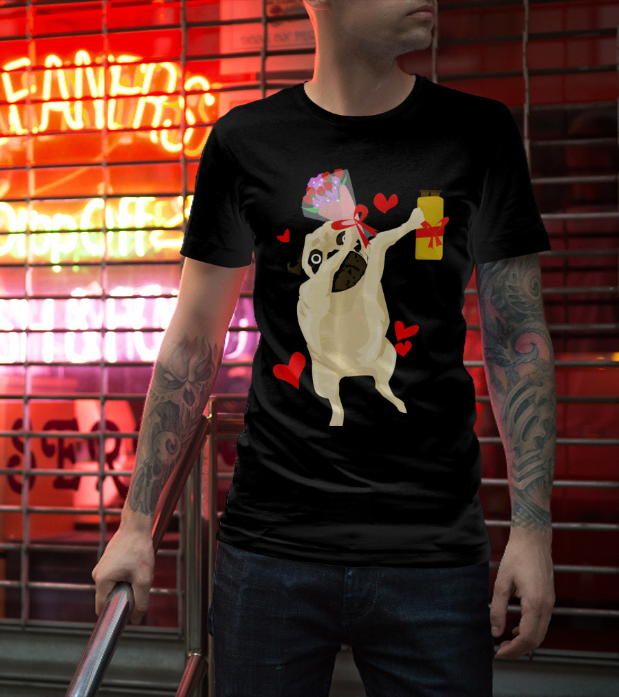 Funny Valentine's Day Dog Bouquet Jar Hearts T-Shirt