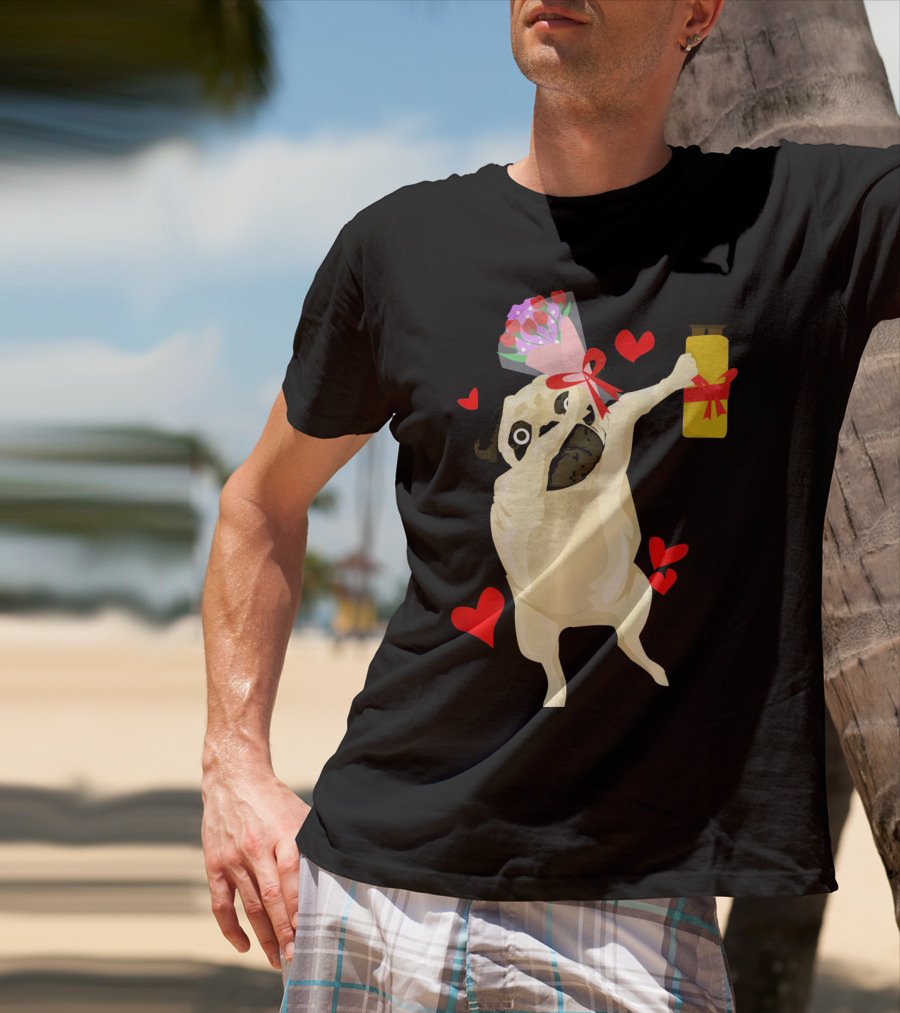 Funny Valentine's Day Dog Bouquet Jar Hearts T-Shirt