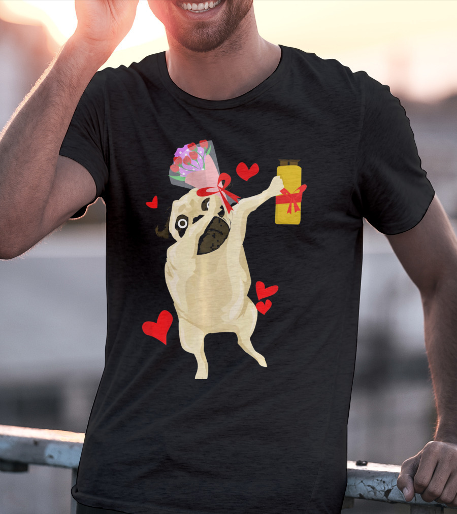 Funny Valentine's Day Dog Bouquet Jar Hearts T-Shirt