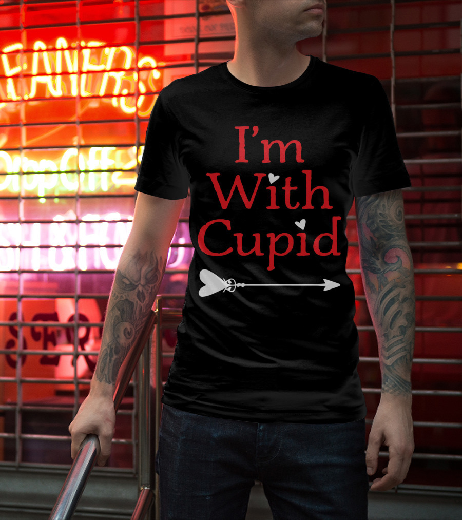 I'm With Cupid Funny Valentine's Day Arrow T-Shirt