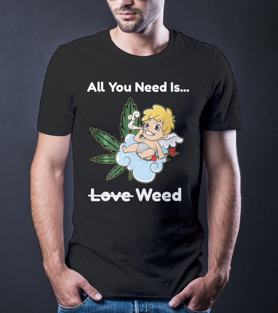 All You Need Is Weed Funny Valentines Day Cupid Smoki T-Shirt