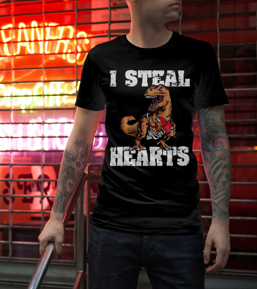 I Steal Hearts Funny Valentine Dinosaur Valentin T-Shirt