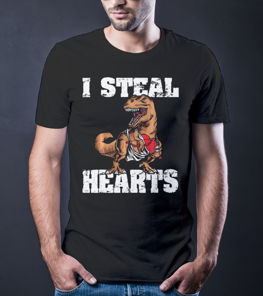I Steal Hearts Funny Valentine Dinosaur Valentin T-Shirt