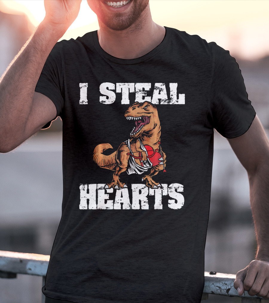 I Steal Hearts Funny Valentine Dinosaur Valentin T-Shirt