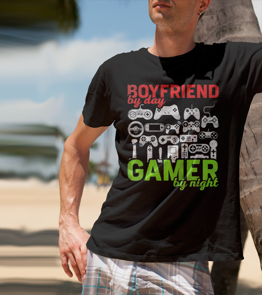 Boyfriend By Day Gamer By Night Valentines Day Gamer Controllers T-Shirt