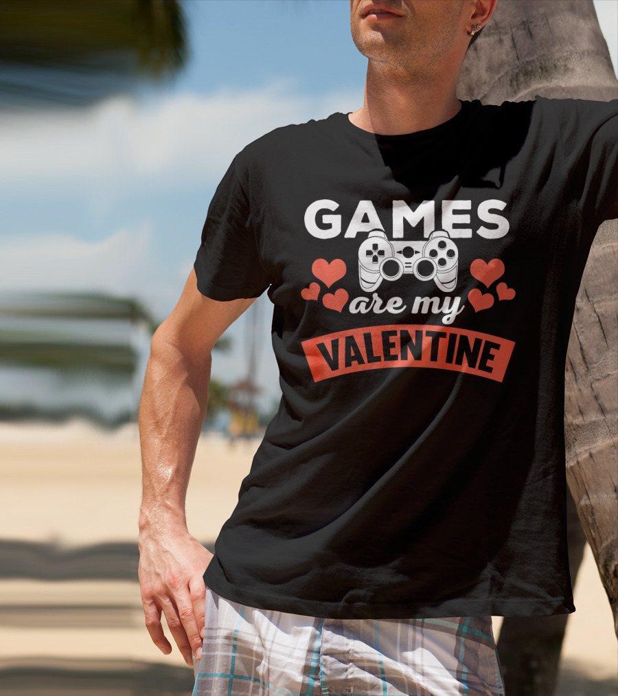 Games Are My Valentine Controller Hearts T-Shirt