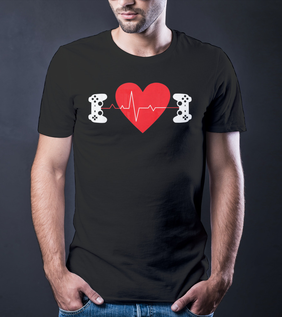 Gaming Valentine Hear Gamer Couple Controller Heartbeat T-Shirt