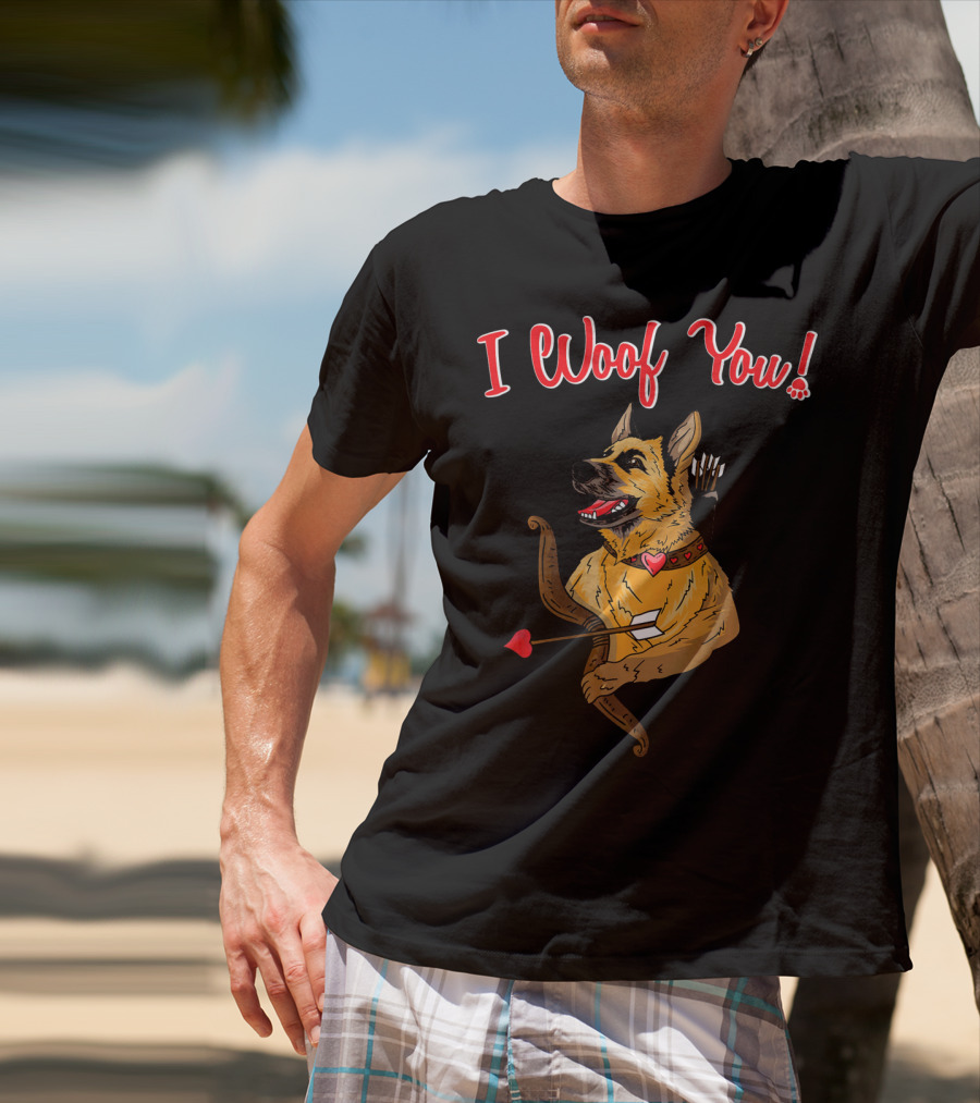 I Woof You German Shepherd Cupid With Heart Arrow Bow T-Shirt