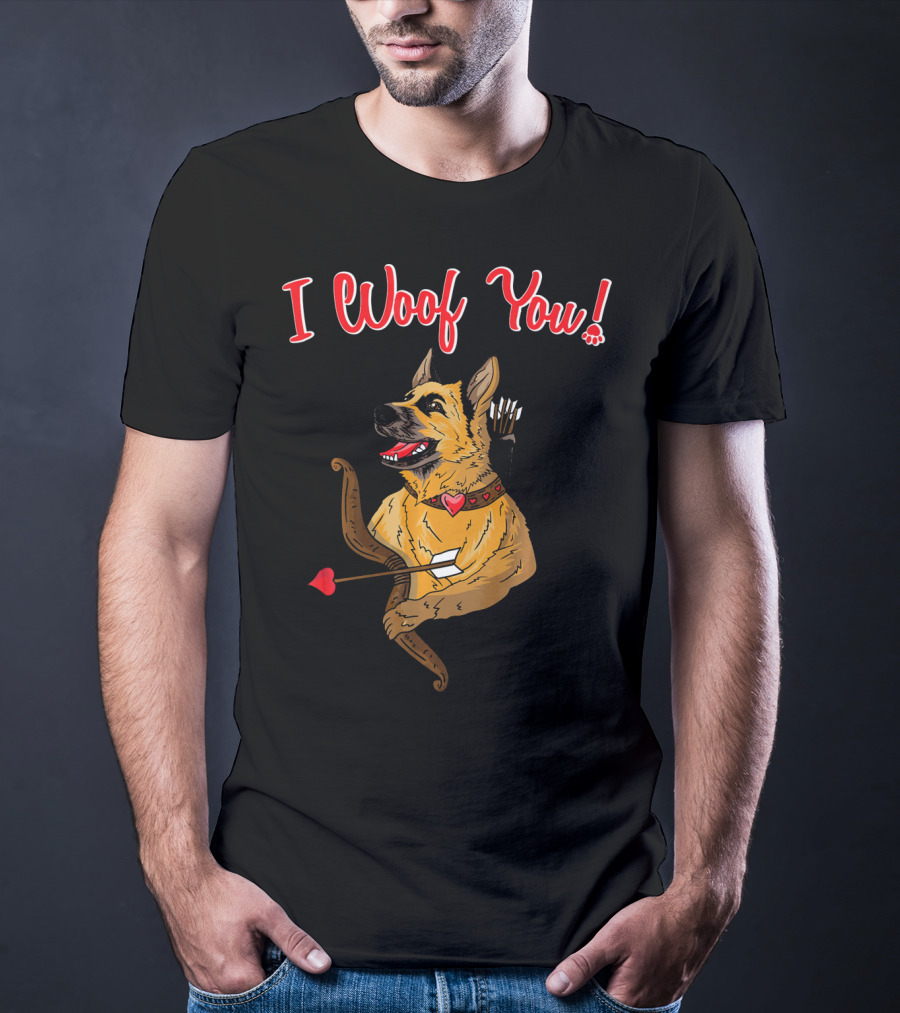 I Woof You German Shepherd Cupid With Heart Arrow Bow T-Shirt