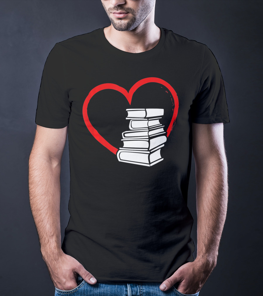 Heart And Book Stack For Book Lovers T-Shirt
