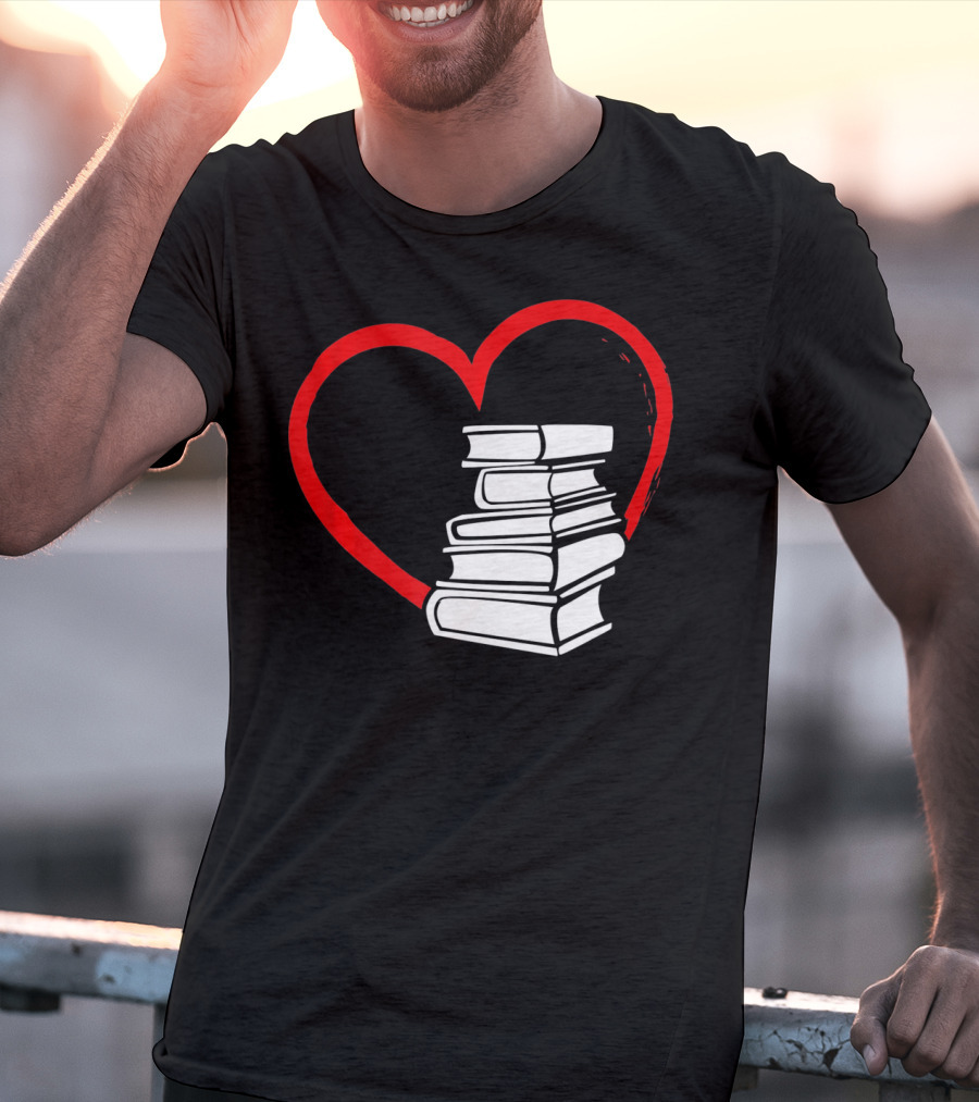 Heart And Book Stack For Book Lovers T-Shirt