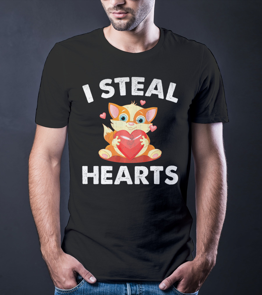 I Steal Hearts Kids Kitty Valentines Day T-Shirt