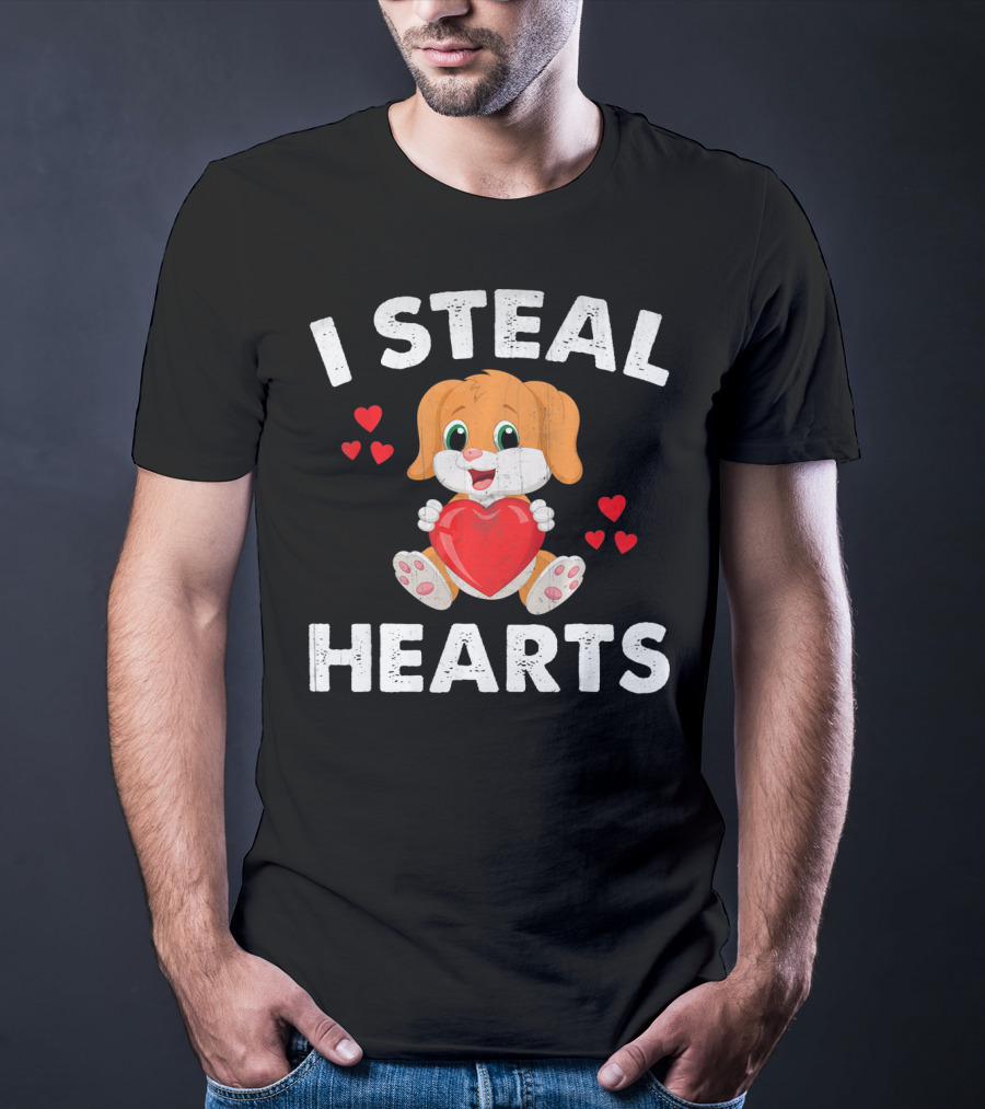 I Steal Hearts Girls Valentines Day Kids Puppy T-Shirt