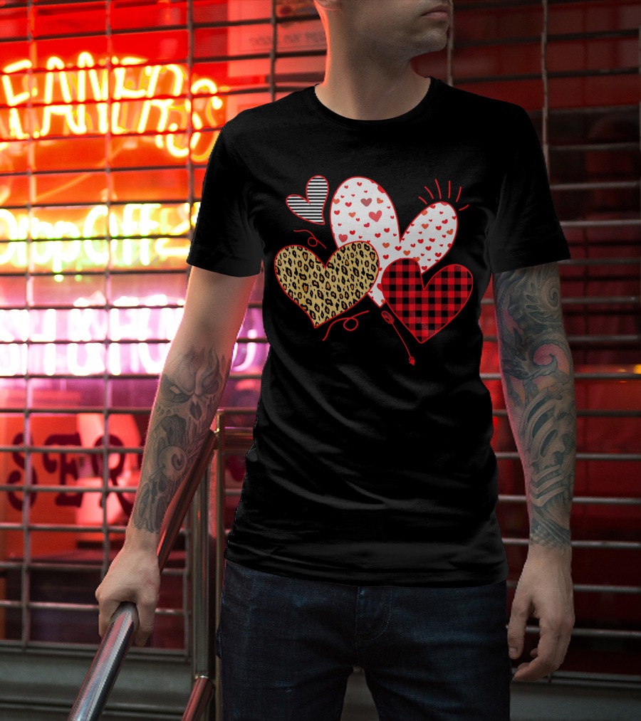 Girls Valentines Day Love Hearts Leopard Plaid T-Shirt
