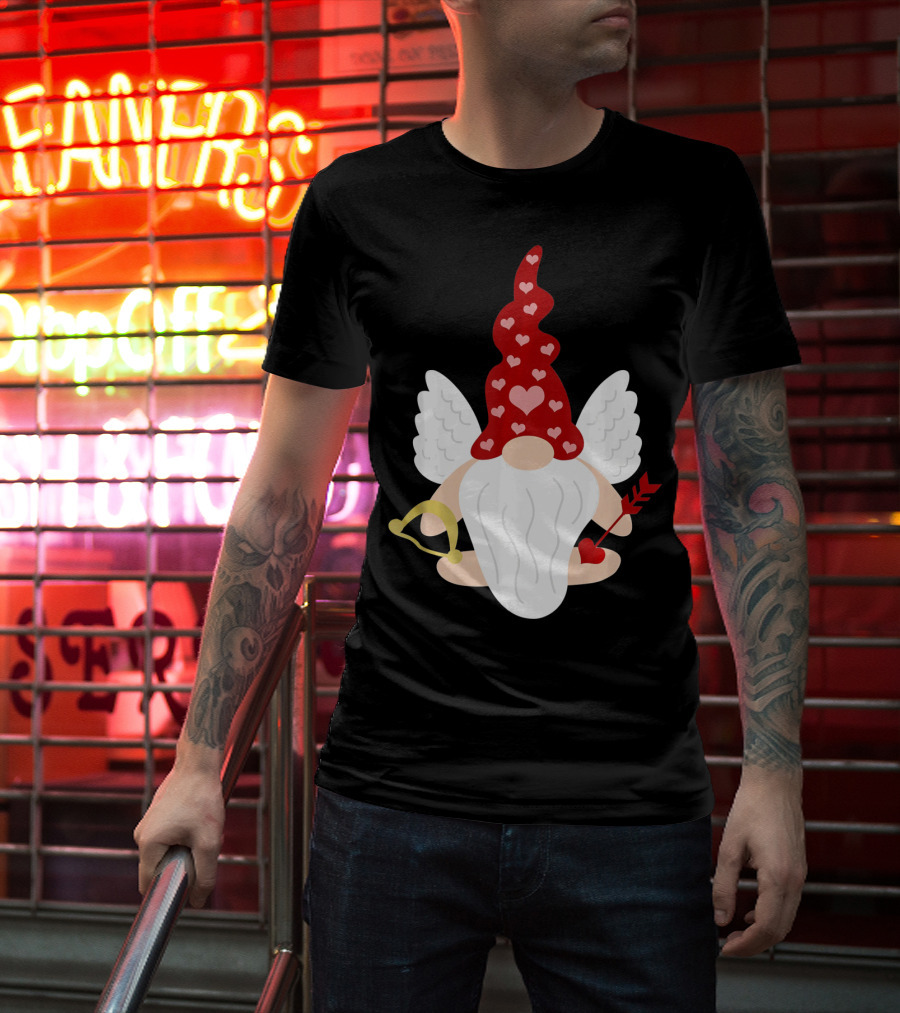 Gnome Cupid With Heart Arrow Valentines Day T-Shirt
