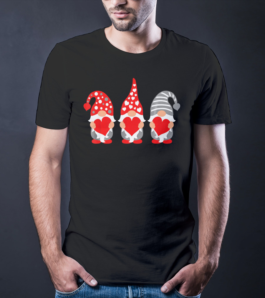 Gnomes Holding Hearts Valentine's Day Festive Hat Trio T-Shirt