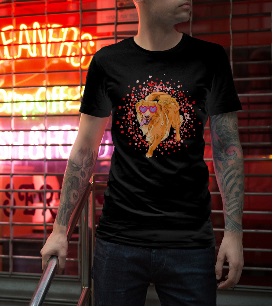 Golden Retriever With Heart Glasses Surrounded By Valentine's Day Hearts T-Shirt