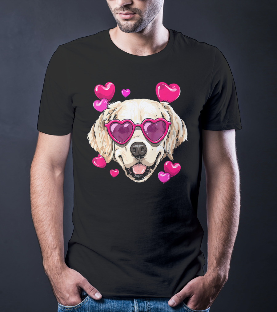 Golden Retriever Heart Sunglasses Valentine's Day Puppy Love T-Shirt