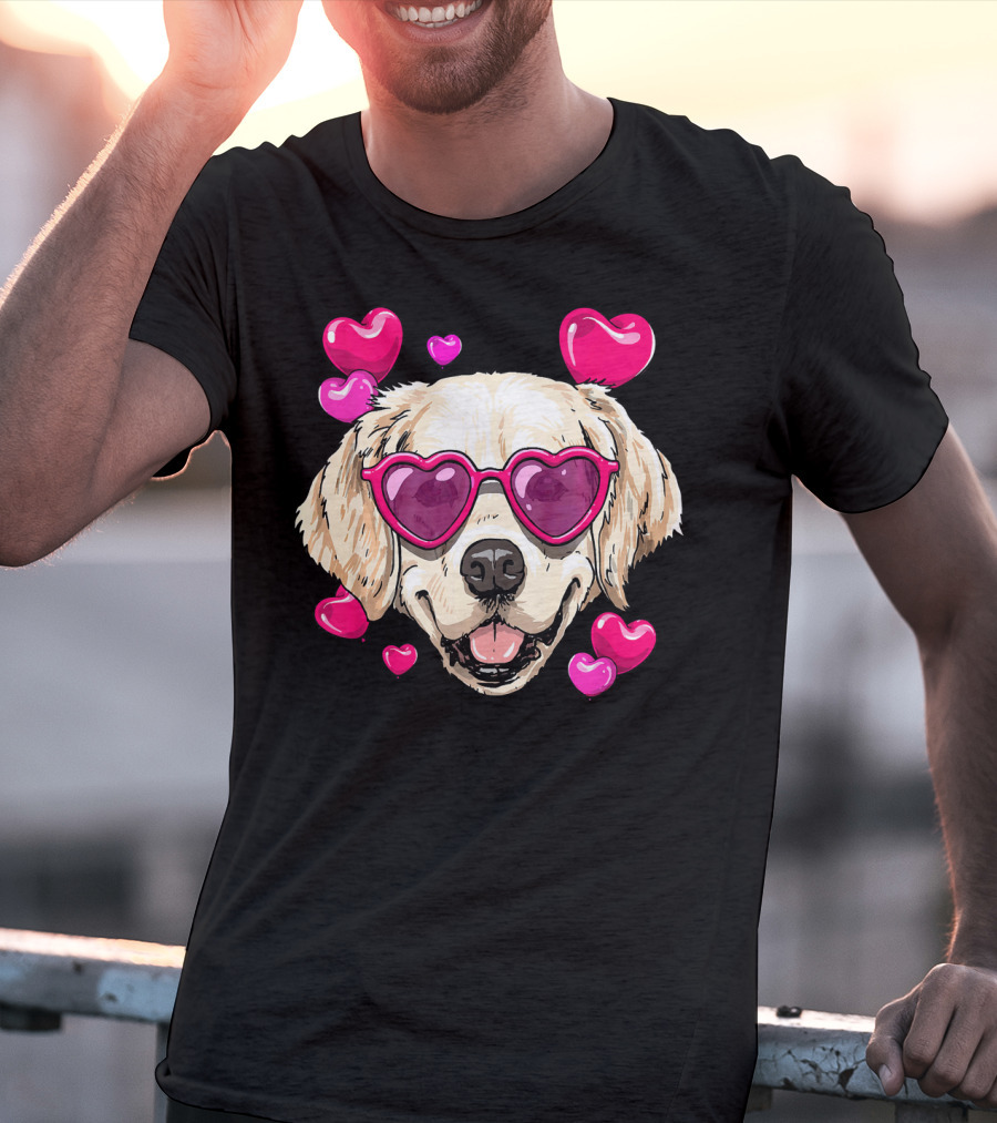 Golden Retriever Heart Sunglasses Valentine's Day Puppy Love T-Shirt