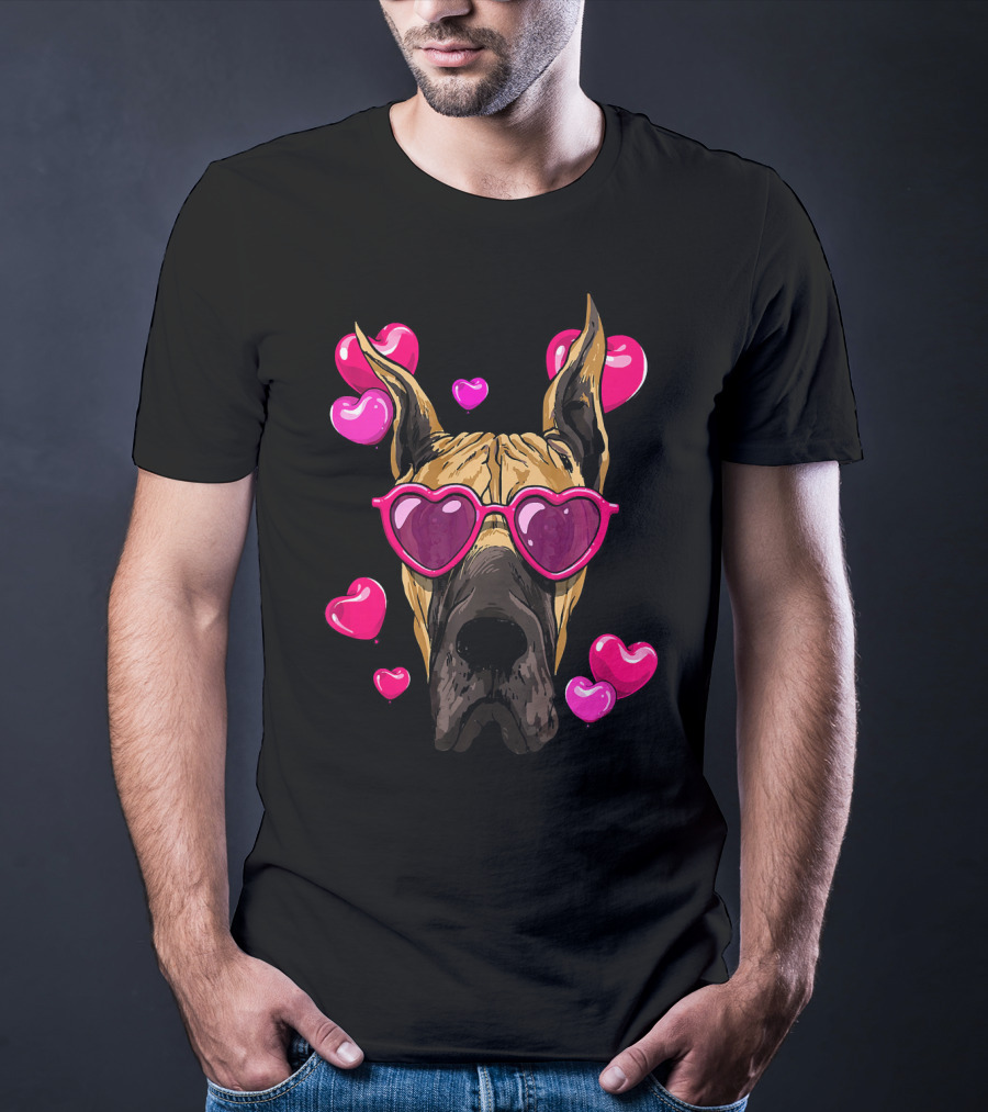 Great Dane Valentines Day Heart Sunglasses With Love Hearts T-Shirt
