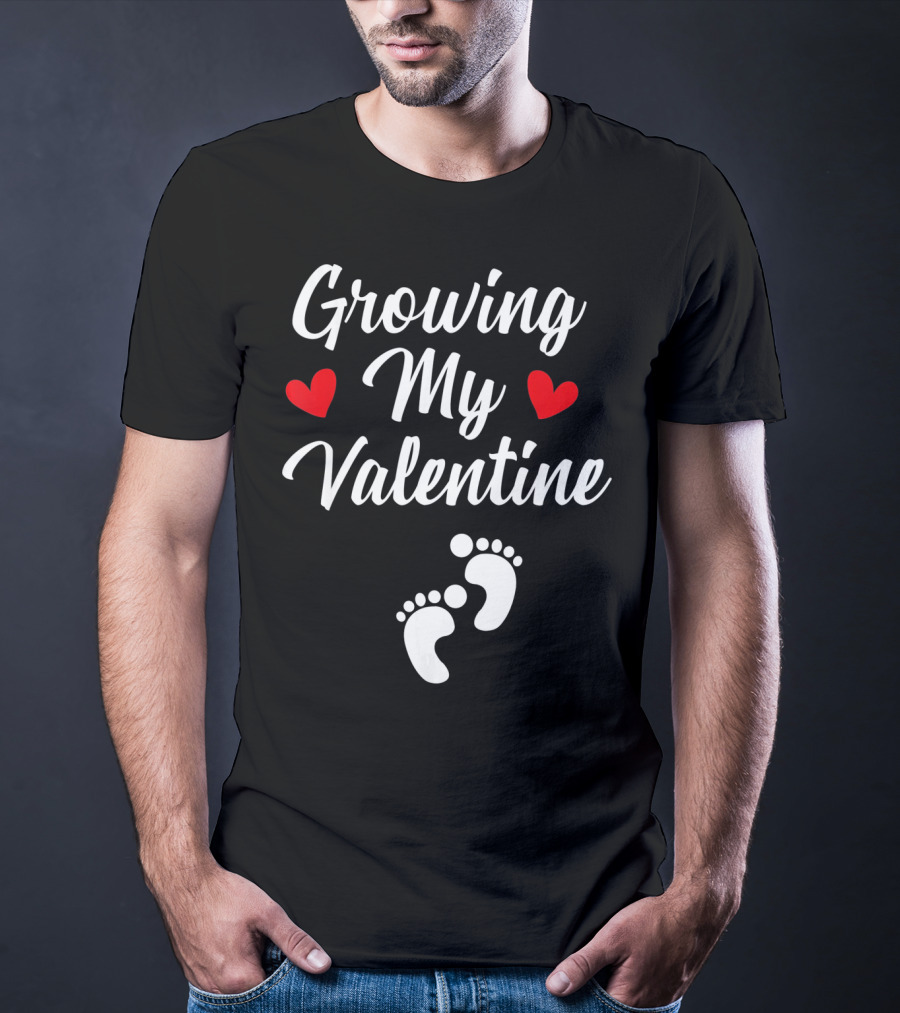 Growing My Valentine Hearts And Baby Footprints T-Shirt