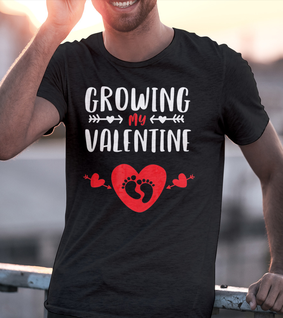 Growing My Valentine Heart Baby Footprints Arrows T-Shirt